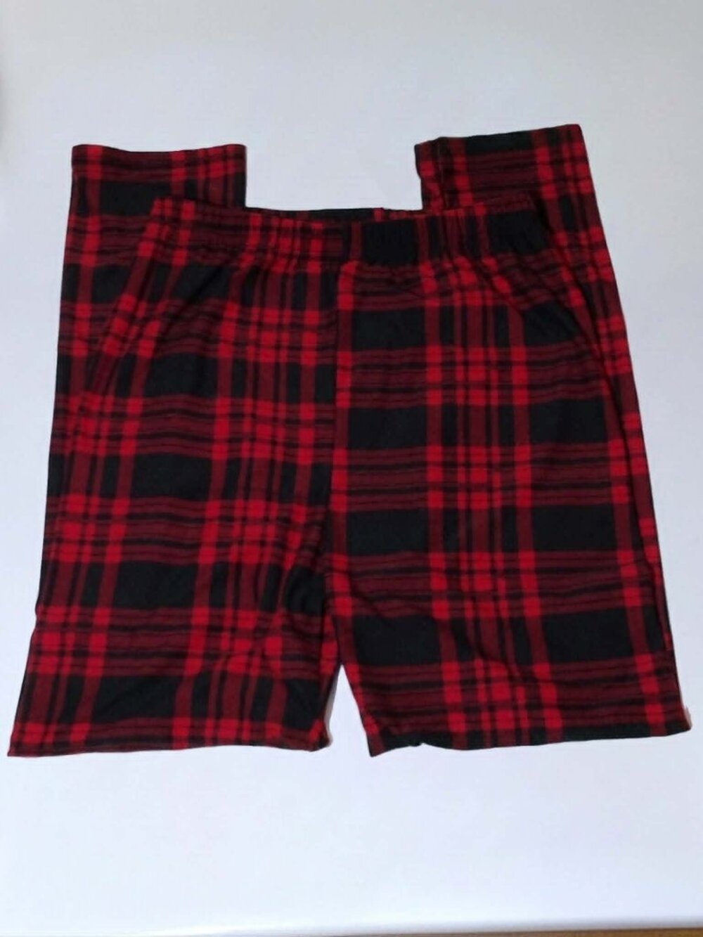 XXL -Hi-Waist Plaid Leggings - Red and Black
